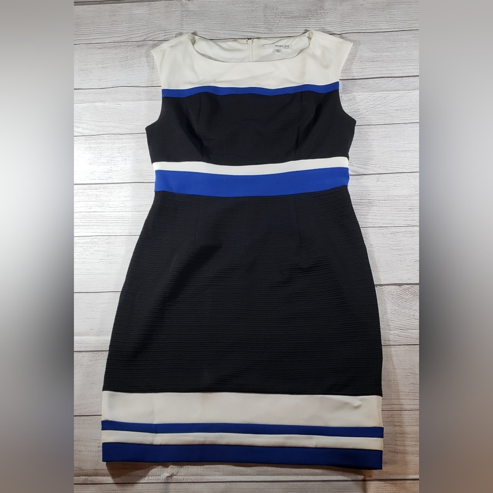 Studio One Black, White, and Blue Sheath Dress